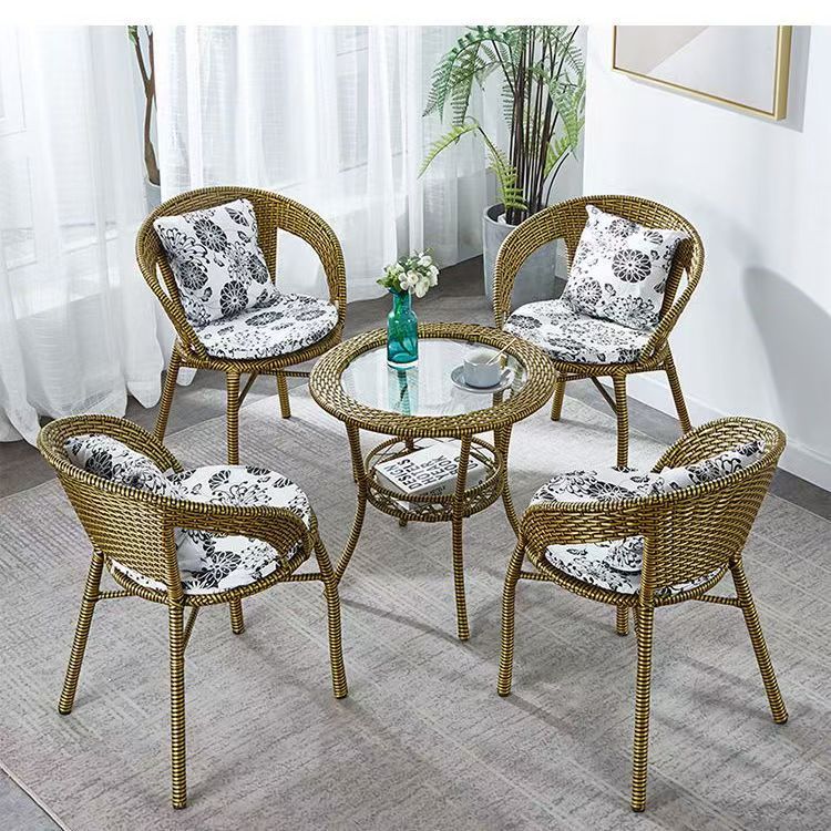 Balcony for home small coffee table house courtyard rattan tea table and chair combination outdoor open-air rattan chair three-piece small round table
