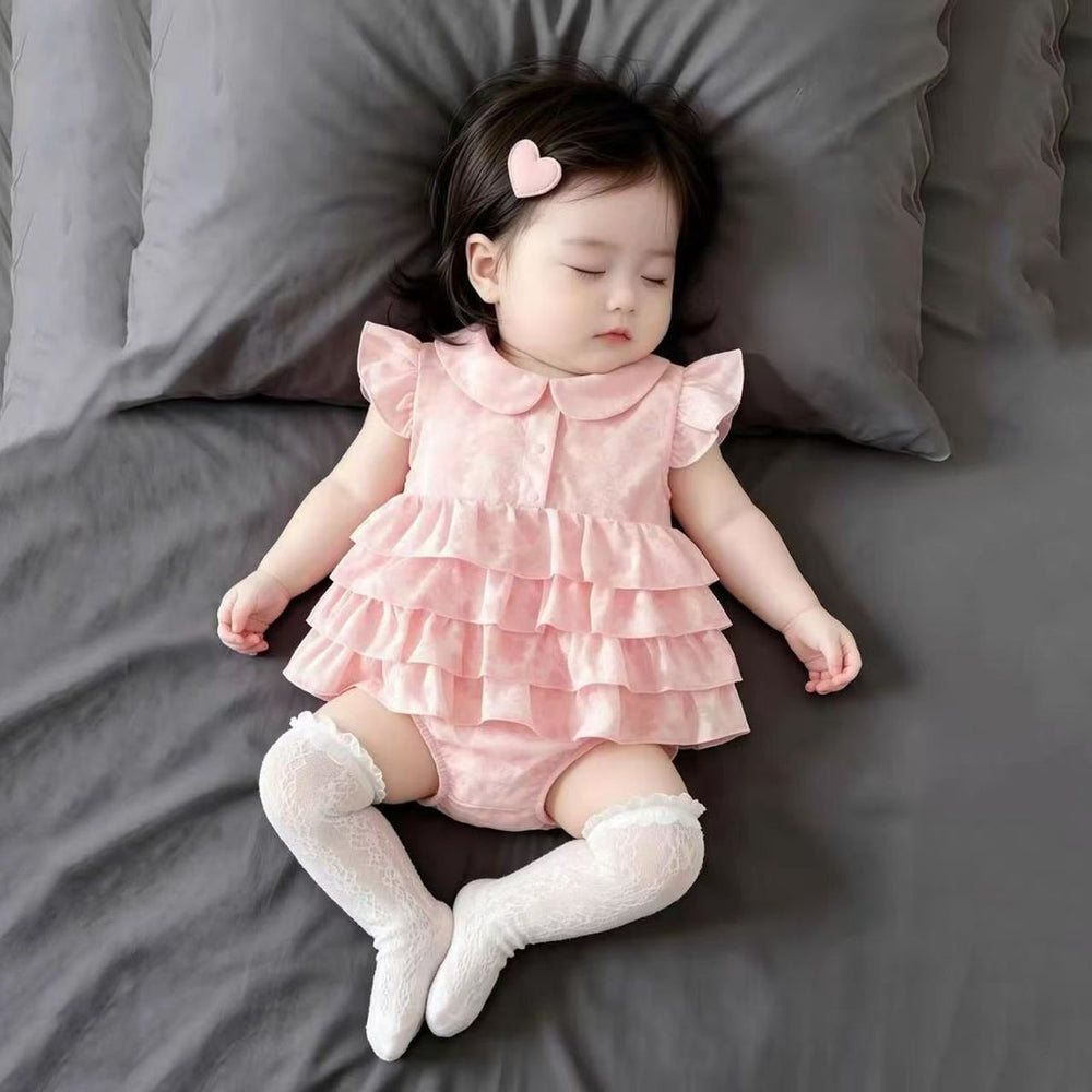 Infant summersweetoutwear hairy baby girl small fresh flying sleeves lace covered skirt elegantoutwear hairy