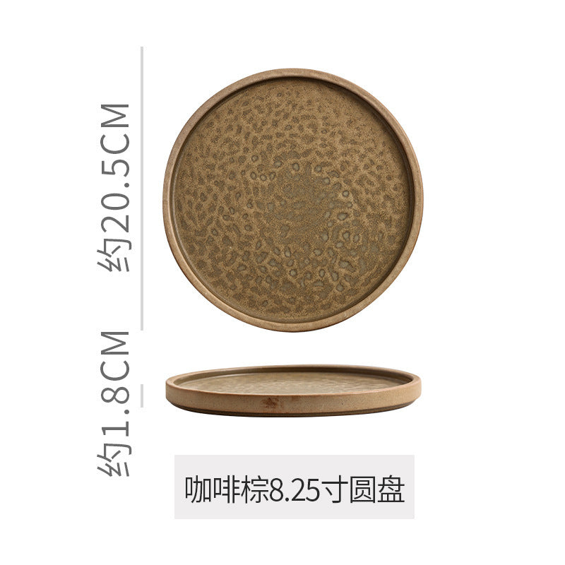 Retro stoneware western food steak plate japanese style with edge restaurant hotel for homestylish shallow plate dessert side dish plate