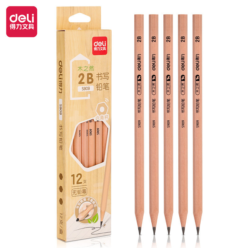 Deli hole pencil 2B pencil box with writing pen HB children's correction student pencil set stationery wholesale