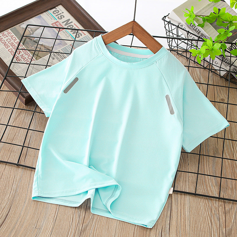 Kids ice silk quick-drying short-sleeved tsummernew arrivalchildren'spure color t cool breathable half-sleeved t-shirt tops