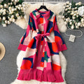French retro chic pleated print women's summer loose fit slimming casual tiered waist midi dress