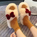 Thick sole cotton slippers for women autumn winteroutwear2024new arrivalpopularbowsbowsoutwearins furry slippers
