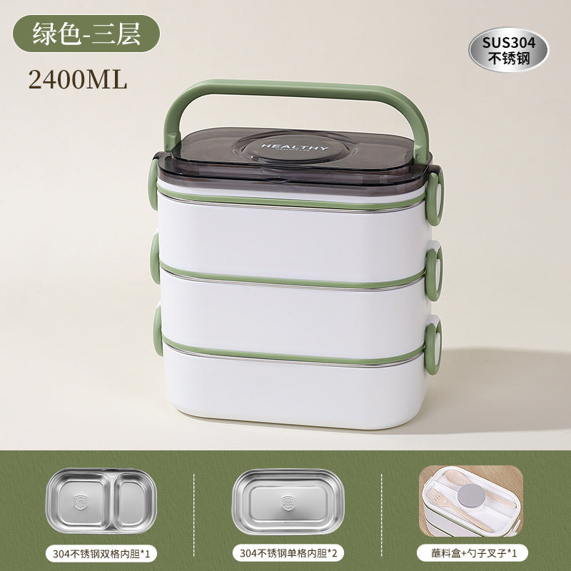 304 stainless steel multi-layer lunch box, office workers can enter the microwave oven for lunch, heat preservation lunch box, student bento box
