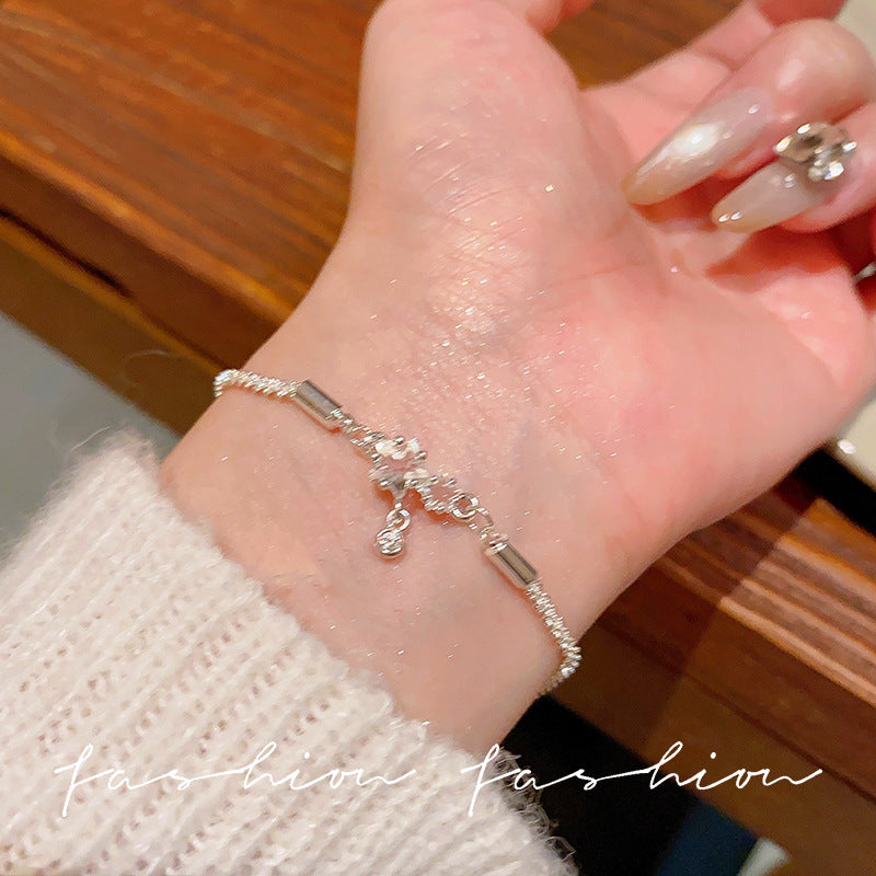 Super fairy micro-embedded zircon bows bracelet for women classy sense of accessible luxury crystal bracelet best selling exquisite pull-out hand jewelry