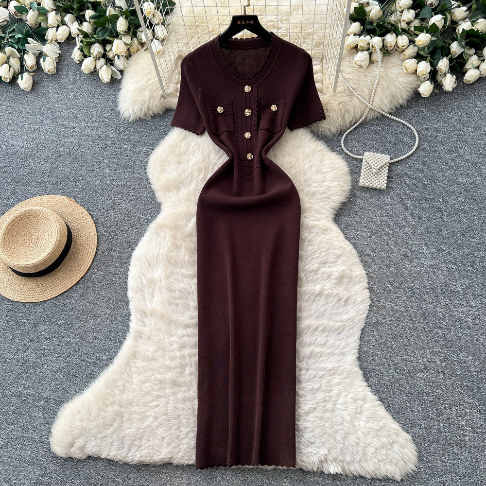 Light mature style white a-line short-sleeved dress for women summerk-style high waist waist work clothingfrench gentle style long skirt