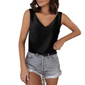 Ready-to-ship european and american style solid color satin tank top, v-neck casual camisole, sleeveless blouse, summer basic wholesale