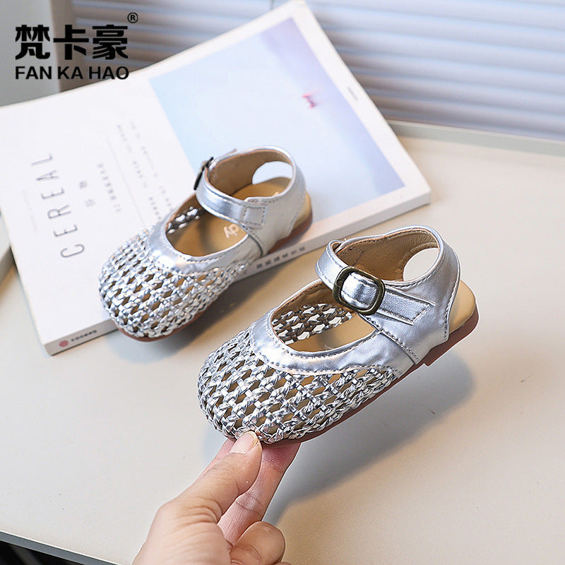 Vancahao girls' sandals: new summer  collection - kids' woven closed-toe first walker shoes, korean style girls' beach sandals