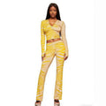 European and american animal print digital print hooded color block stretch outerwear top and pants set - influencer style