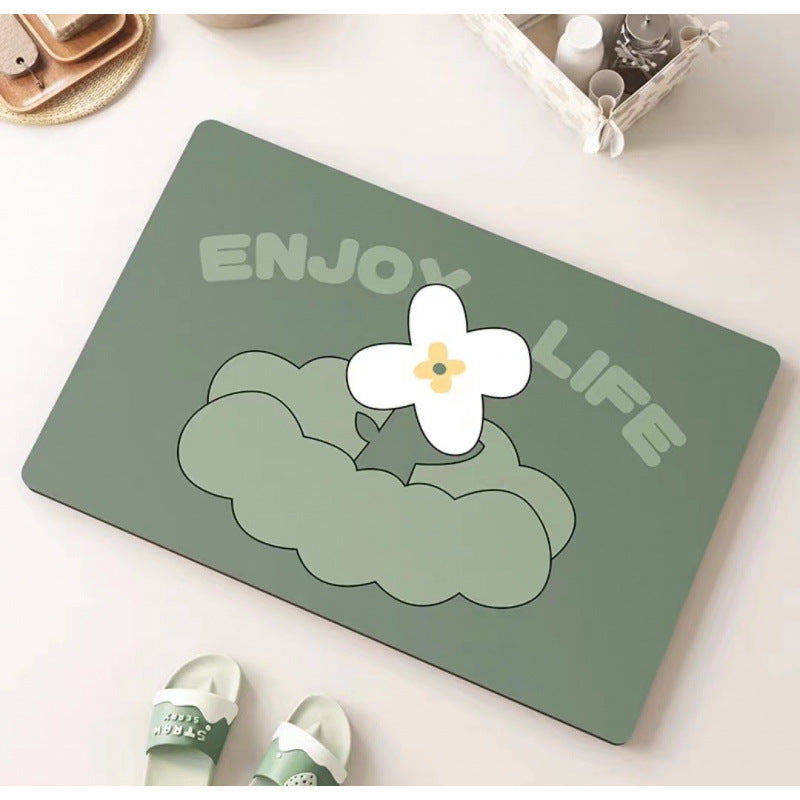 Daisy diatomaceous earth bath mat - absorbent, non-slip, quick-drying floor mat for home bathroom, toilet, and entryway