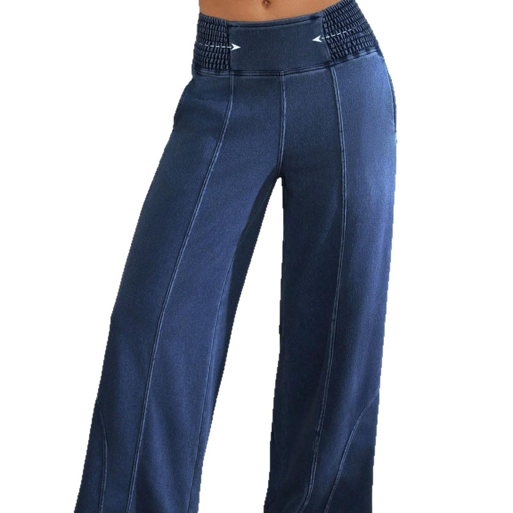 Tummy control imitation denim loose pants four-way stretch soft high waist flared pants