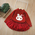 Girlsweaterthickenedall-in-one velvet with tutu skirttwo-piece set for baby girls round neck bottom shirtsuit