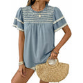 Amazon round neck ruffle short sleeve shirt women's  summer new casual bohemian style top