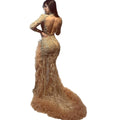 Gold sexy evening gown women  new arrival banquet elegant wedding party host long mermaid dress
