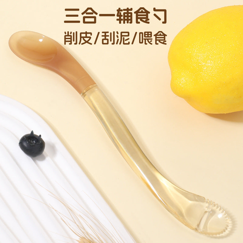 English card baby puree spoon baby silicone spoon baby complementary food feeding tableware double-headed fruit scraping spoon