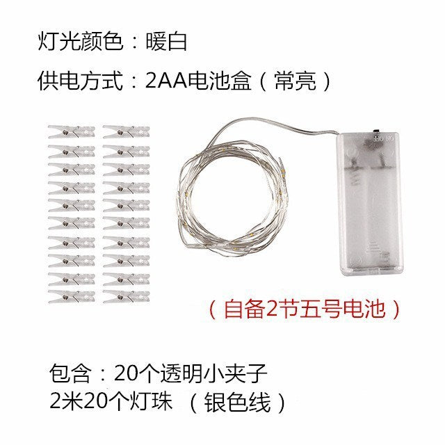 Cross-border led clip light string photo wall room decoration lights creative marriage proposal USB battery box copper wire light