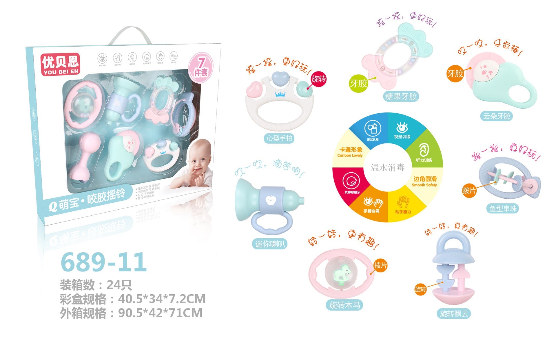 Baby educational rattle toy hand rattle child toothpaste can bite and grab the ball baby grinding teeth newborn gift box