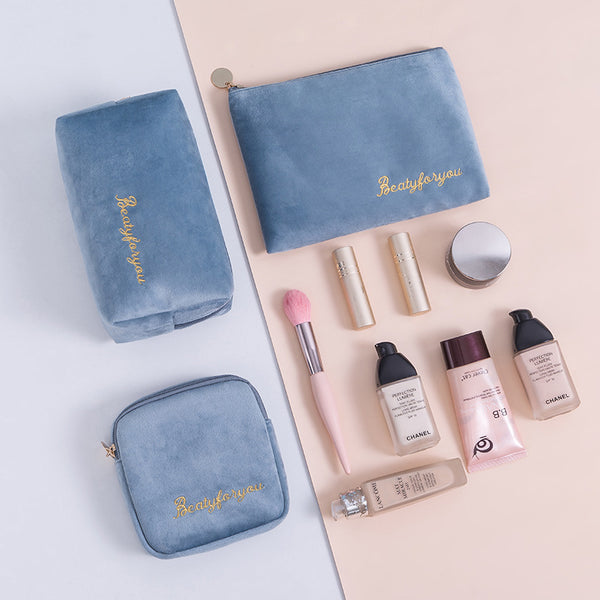 Flannel makeup storage bag, hand-held flannel women's clutch bag, large-capacity lipstick bag, Nordic style ins four-piece set