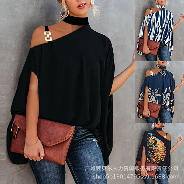 Spring new metal buckle decorative black cape bat sleeve loose shirt LZR12803K series