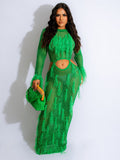 fashion new arrival european and american women's clothing sexy handmade knitting beach skirt cut out imitation mink fur tassel long skirt