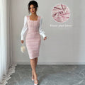 new european and american cross-border pink chanel-style square neck puff sleeve slim-fit french dress