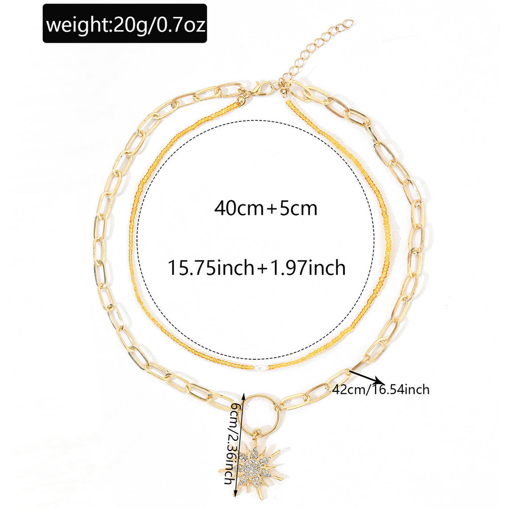 European and american cross-border sunflower pendant necklace - women's light luxury, high-end, diamond-studded geometric sweet & cool beaded choker necklace wholesale