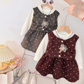 Girllong sleeves round neck patchwork skirt spring & fall dress one-year-old dress for kids baby girl bear polka dot bows style skirt