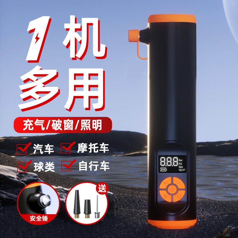 Wireless car tire inflator pump - portable battery-powered air compressor for cars, electric vehicles, and motorcycles with emergency lighting