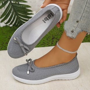 Plus size women's round toe slip-on shoes - soft sole, bow accent, versatile casual, anti-slip, wear-resistant, perfect for moms
