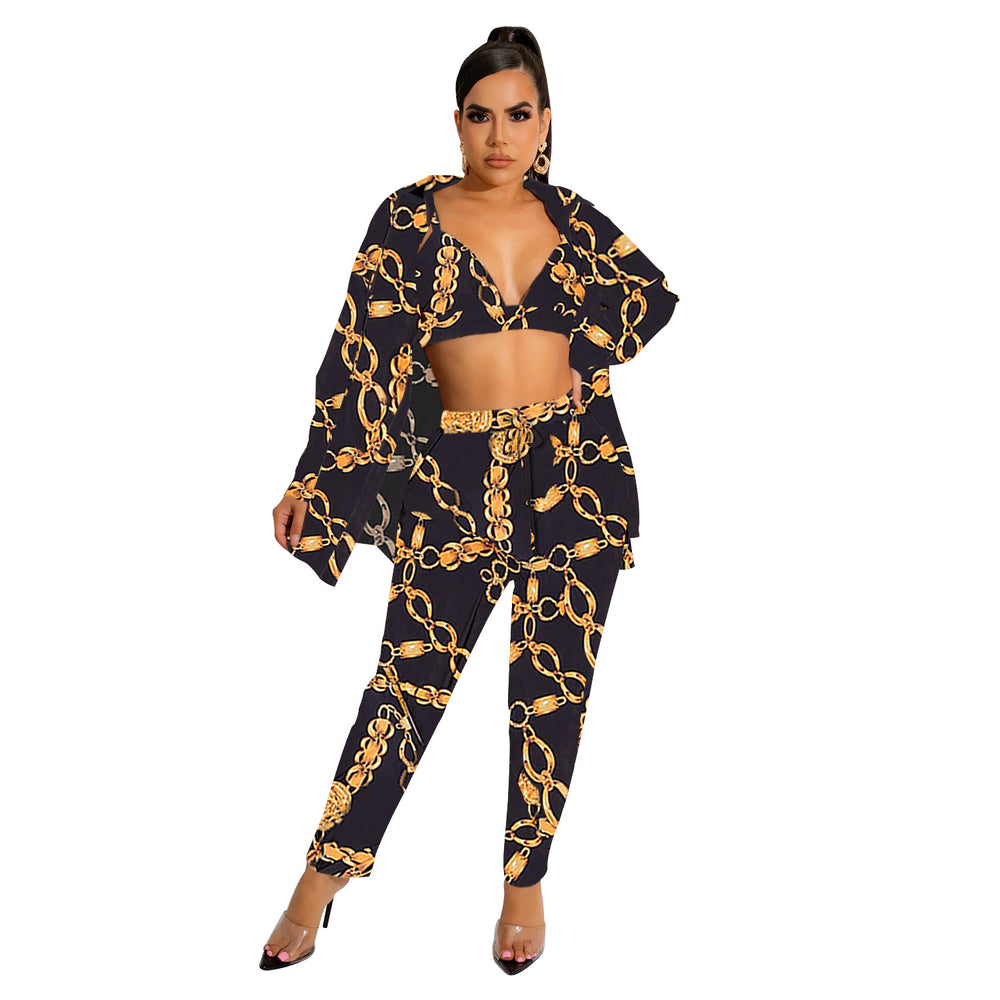 C5989 special offer: no returns or exchanges. please purchase carefully. cross-border fashion women's long-sleeve outerwear and lined pants three-piece set