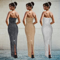 C7187 cross-border   fashion women's dress - sparkling rhinestone sexy backless slit party dress - new arrival