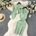 Women's winter sweater set: short sleeve cardigan & versatile cami dress two-piece outfit