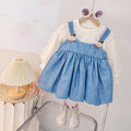 Autumn kids' dress cartoon baby chic princess cute faux two-piece new  girls' dress trendy