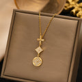 【titanium steel】elegant and high-end full diamond real gold exquisite micro-paved four-leaf clover necklace - women's fashion trendy clavicle chain