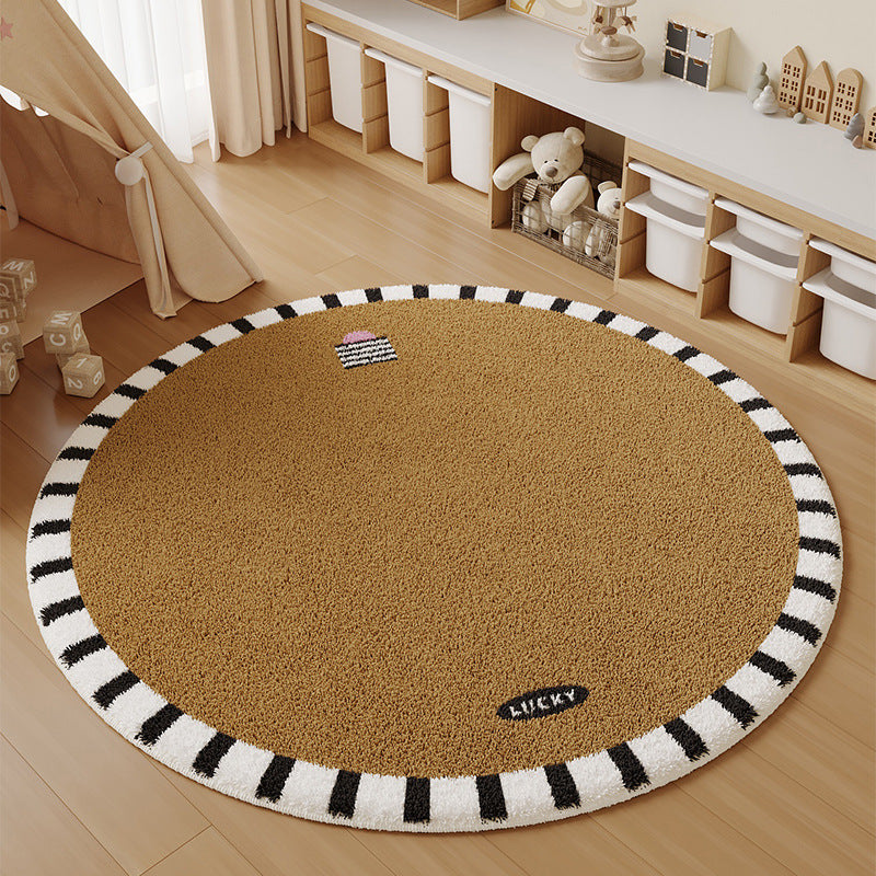 Cartoon faux cashmere round rug - perfect for bedroom bedside, study reading nook, cooling foot mat, living room sofa, or coffee table