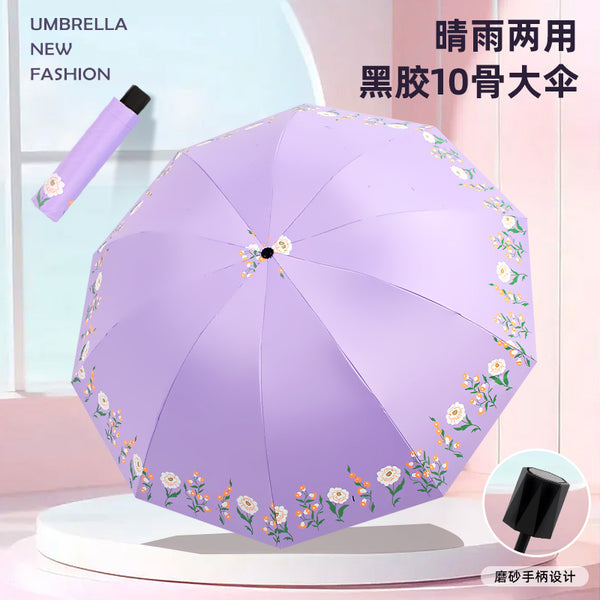 Wholesale ten bones large weather and rain umbrella vinyl folding sunshade sunscreen umbrella convenient business can be customized advertising umbrella