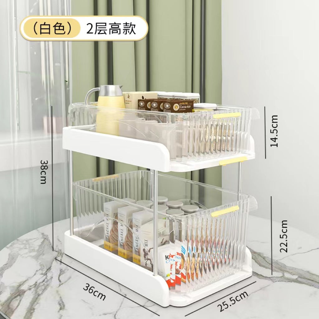 Pull-out desktop storage box, snacks, sundries, layered shelves, cosmetics, dresser, premium storage box