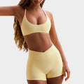 High elastic halter sports intimates bra beautiful back bra cross waist fitness three-quarter shorts yoga wear sports suit