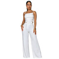 C7739 cross-border  new women's solid color ruched metal buckle cami top and wide-leg pants two-piece set