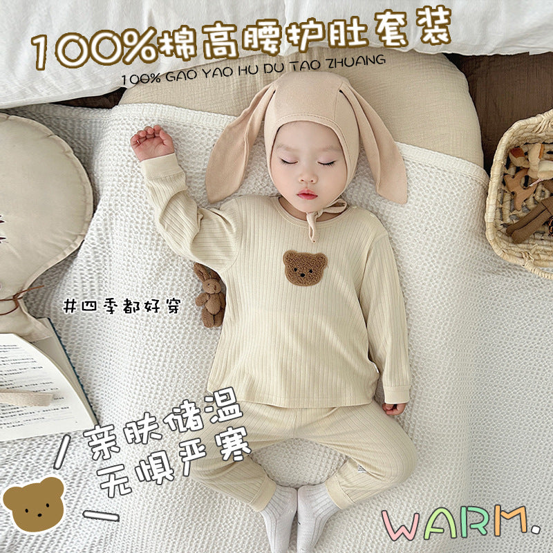 Korean style ins baby separates set - pure cotton infant undershirt, autumn/winter warm high-waisted close-fitting underwear pajama set