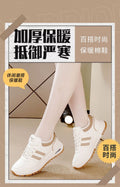 Women's athletic sneakers - cotton-lined, leather upper, fleece-lined for extra warmth - new autumn 2025 collection - chunky sole, non-slip, lightweight casual shoes - women's cotton shoes