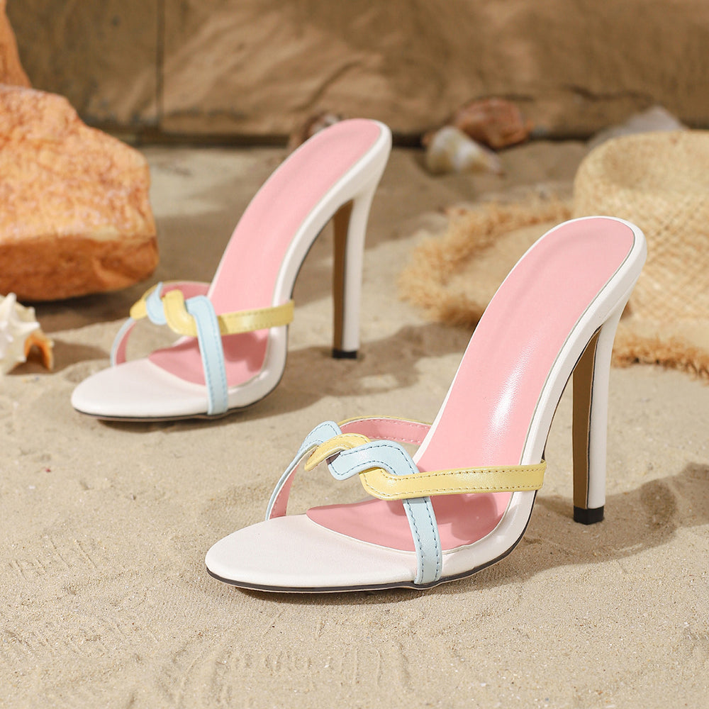2026 new european and american style stiletto heel slippers - women's summer open toe criss-cross strap fashionable minimalist beach sandals
