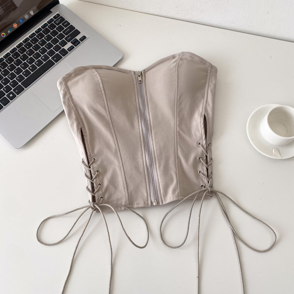 Sexy hot girl style pure color strappy tube top vest women's springoutwear waist slimming look silm waist style tops