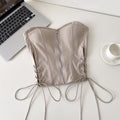 Sexy hot girl style pure color strappy tube top vest women's springoutwear waist slimming look silm waist style tops