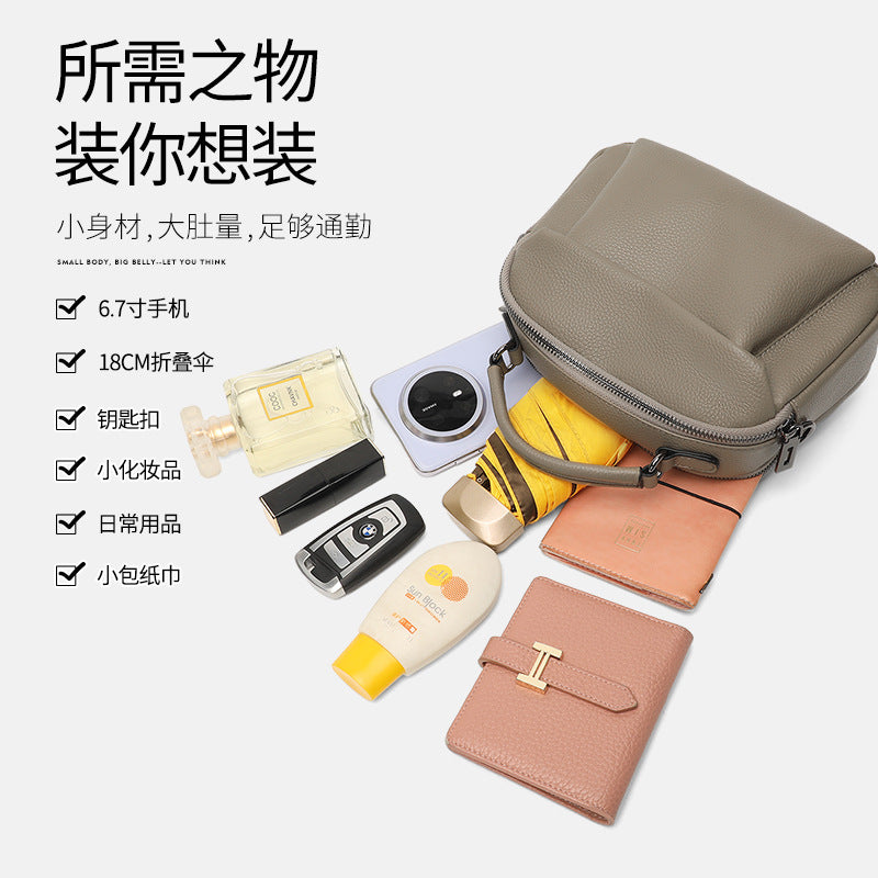Genuine leather portable shoulder bag 2025 new fashionable small and large-capacity messenger bag high-end casual cowhide women's bag