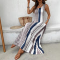 summer european and american cross-border new fashion striped slit maxi dress