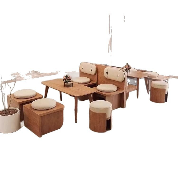 Card seat sofa milk tea shop table and chair combination cafe retro dining table commercial catering tea house wall seat