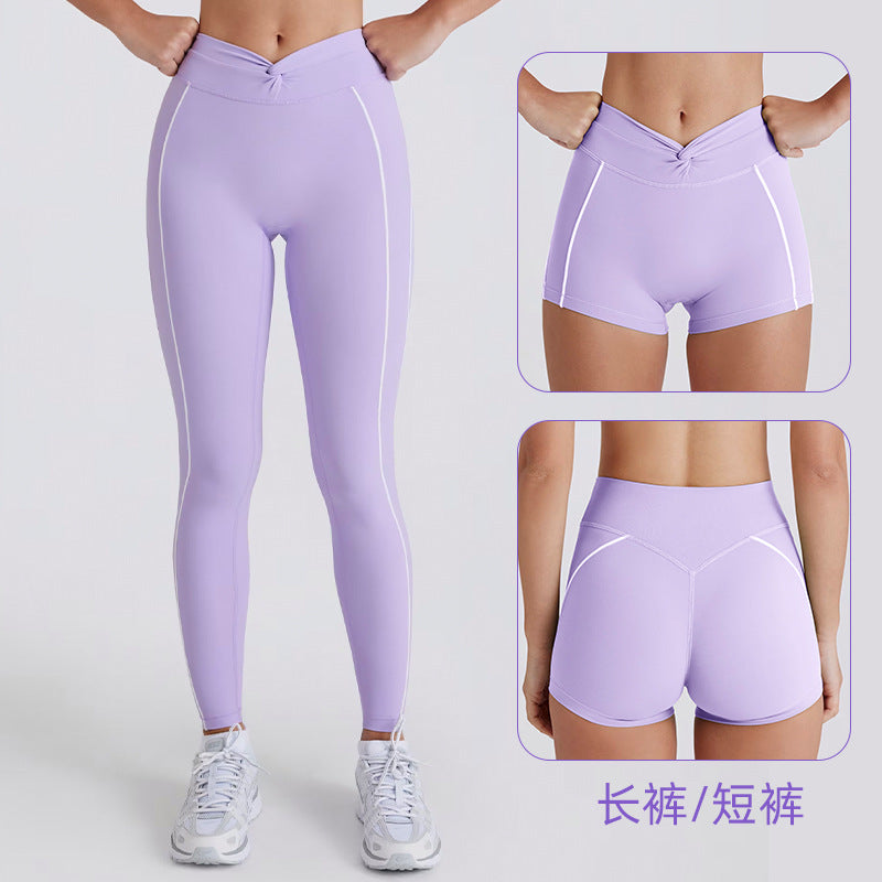 peach butt color matching tummy tightening tight yoga pants women's outwear running sports quick-drying fitness pants half lengthshorts