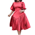 D3164 european and american clothing  new  pleated african plus size fashion puff sleeve foreign trade dress