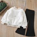 Girls' fuzzy two-piece set, thickened crew neck,  autumn/winter new collection, little girl's pullover fuzzy outfit